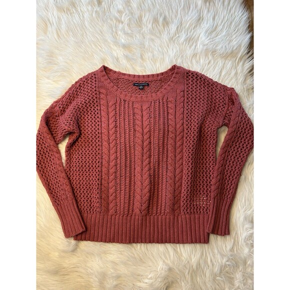 American Eagle Women's Small Rose Mauve Open Knit Sweater - Picture 2 of 7